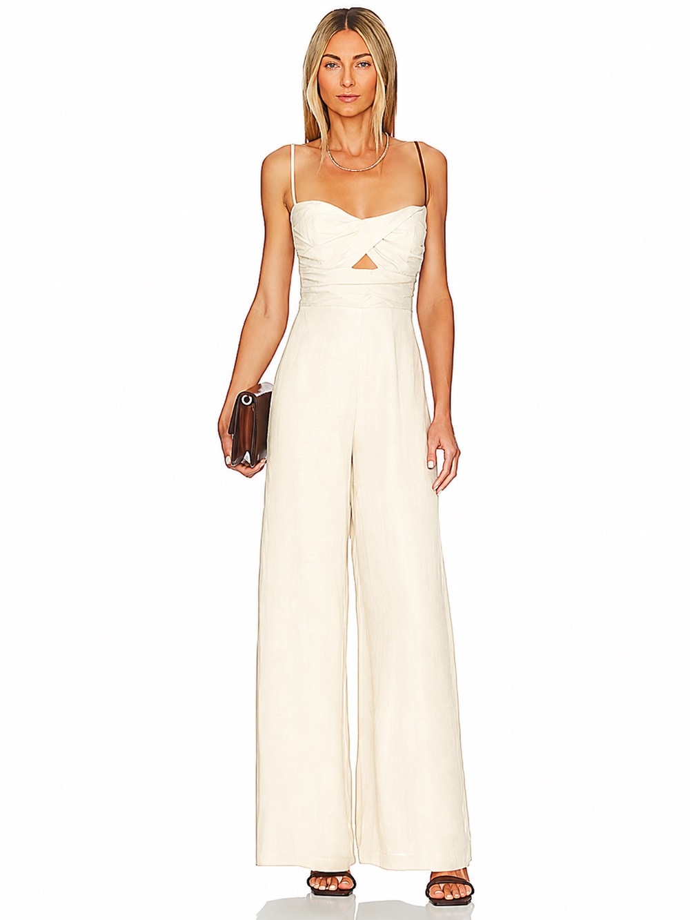 NWT Sz Sm RUMER Mecca nude wide leg Jumpsuit ($328)